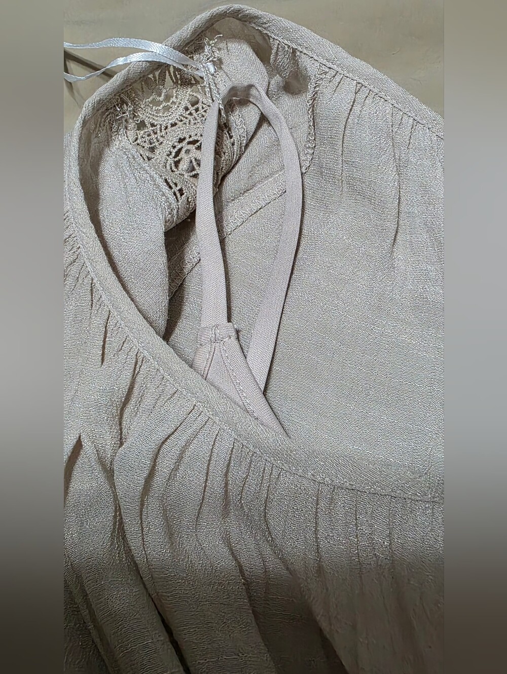 JM Collection Cream Lace-1/2 Sleeve Blouson Top Attached Cami Women's Size XL - Picture 6 of 10